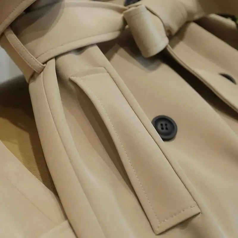 Womens Trench Coat with Belt Autumn Korean Longstyle Ladies Doublebreasted Solid Khaki Adjustable Waist for Women 250102