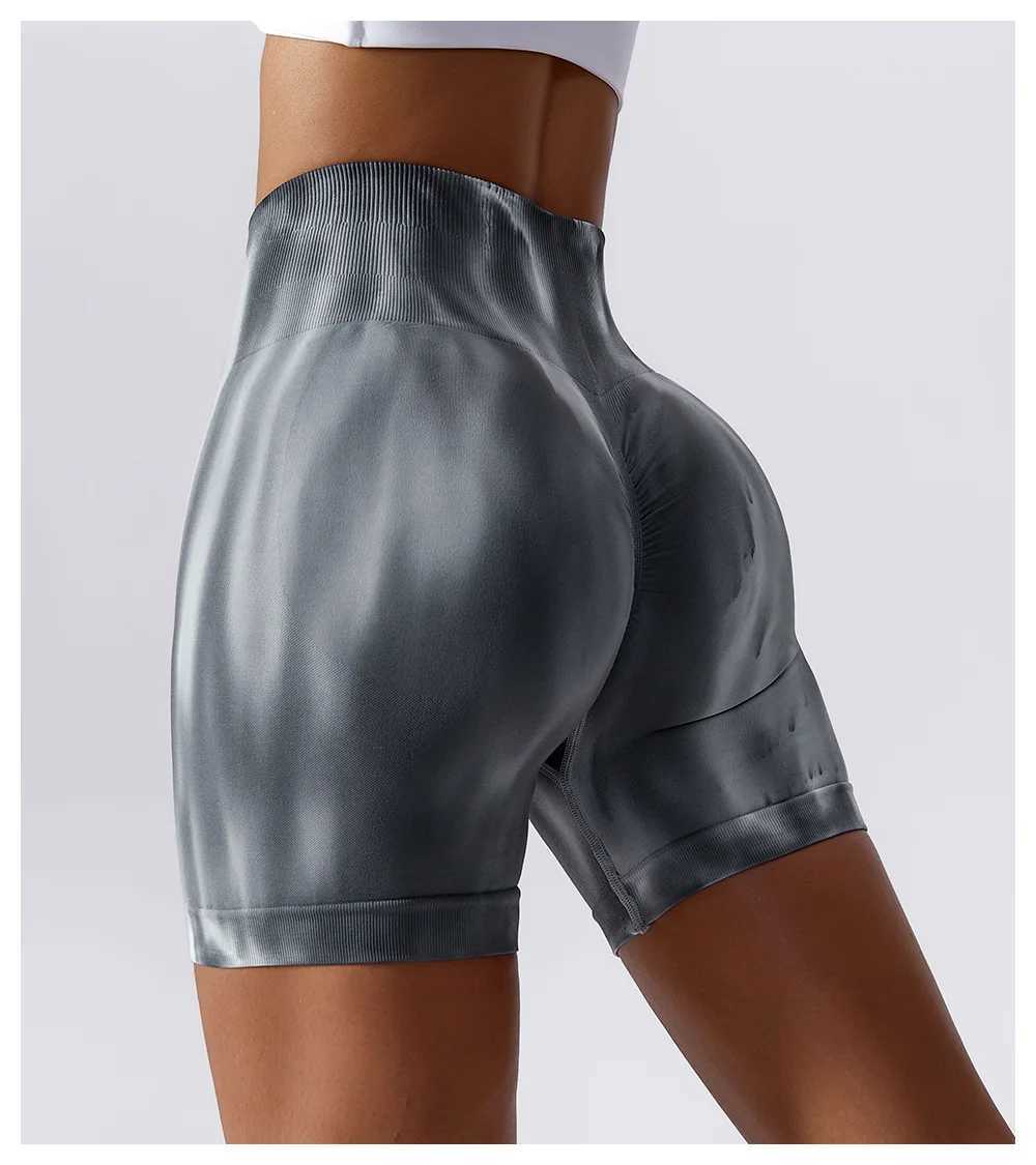 2023 Summer Women Tie-Dye Yoga Shorts Seamless High Waist Peach Hip Fitness Shorts Cycling Gym Push Up Tight Sports ShortsXJ250111