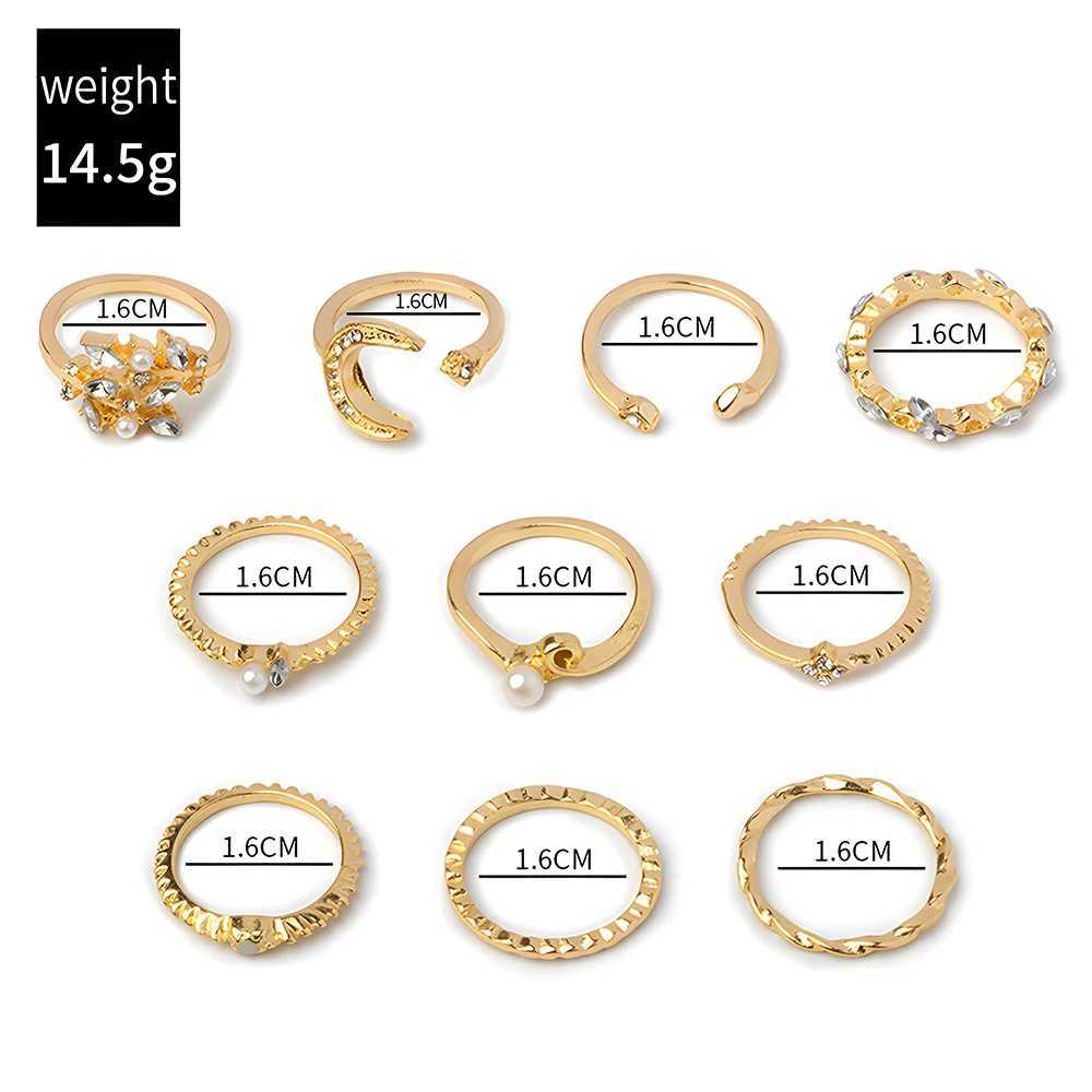 10 piece ring set womens gold chain ring set Bohemian style coin snake moon party leave trend gift jewelryXJ250412