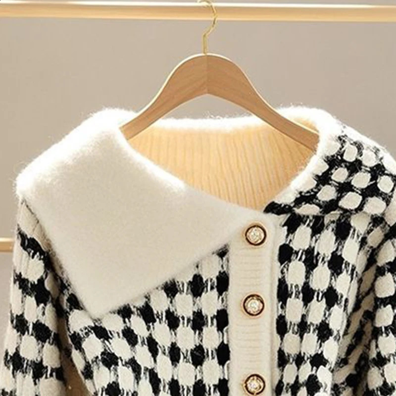 Turn-down Collar Knitting Cardigan Coat Women Autumn Winter Elegant Temperament Sweater Fashion All-match Trend Knitwear Tops 250106