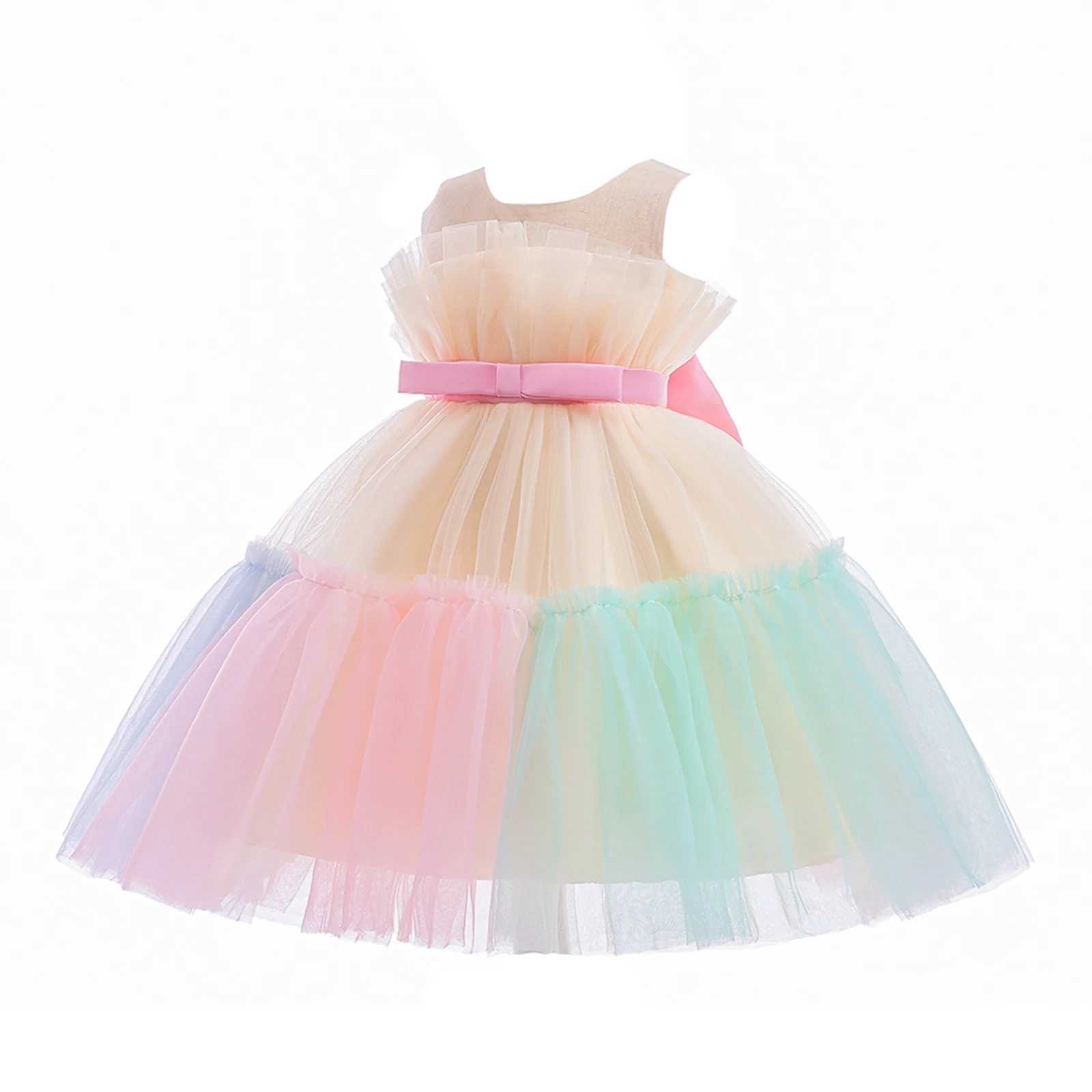 Pudcoco Childrens Baby Girl Princess Par Dress Elegant Bow Sleeveless Mesh Tulle Tutu Birthday Wedding Dress 1-13Y W250111