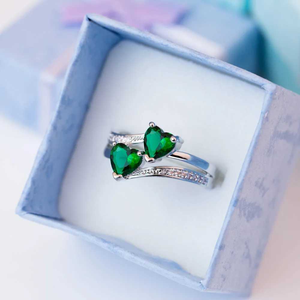 New fashion womens silver plated double heart-shaped cubic zirconia wedding ringXJ250412