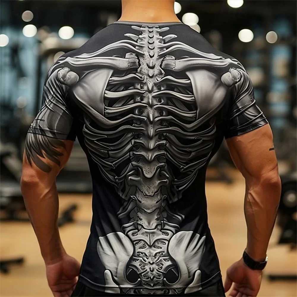 Mens T-shirt new muscle print casual short sleeved shirt quick drying sportswear top oversized summer sportswear W250111