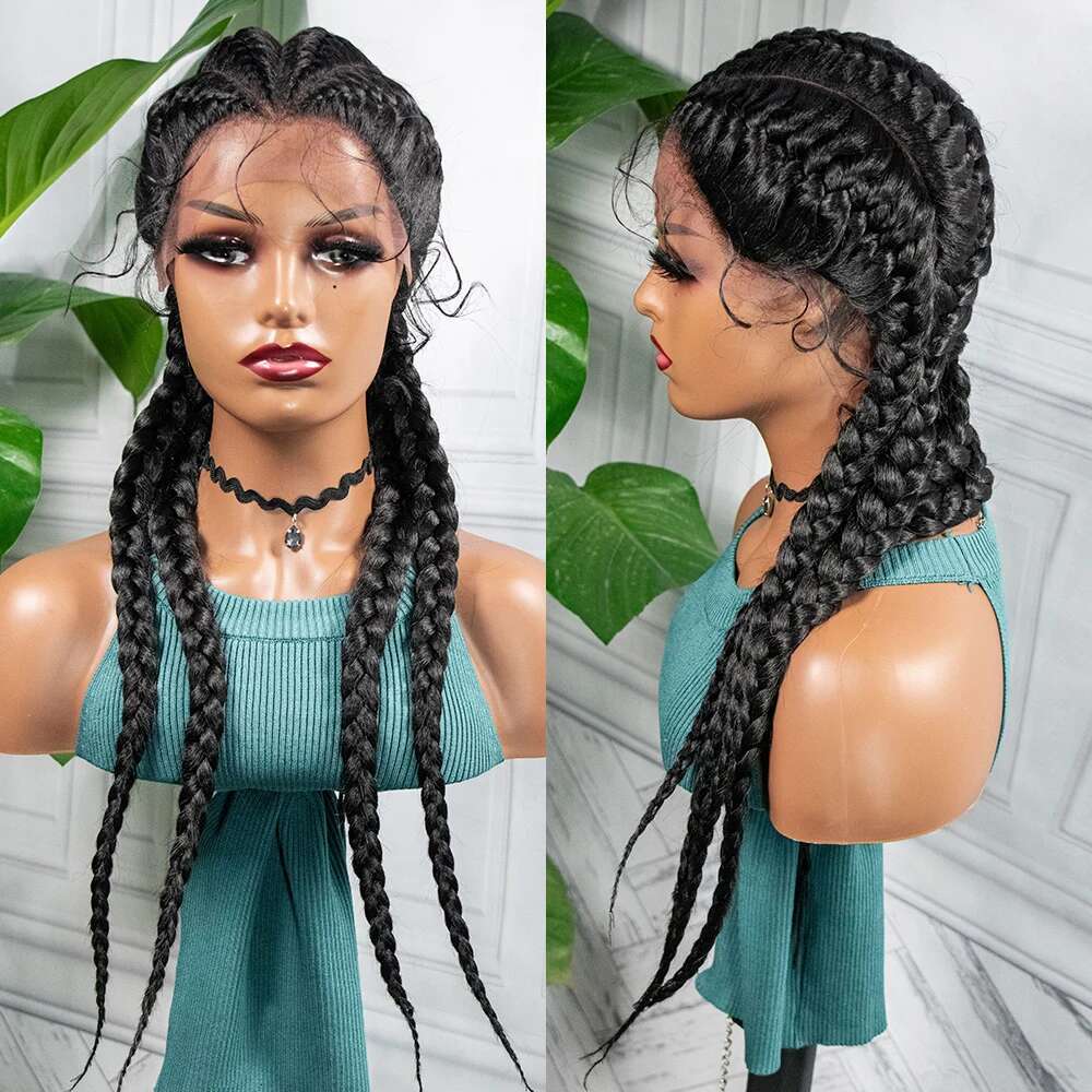 Synthetic Braided With Baby Long 26 Inches Box Braids Wig For Black Women Lace Front Afro Hair Wigs