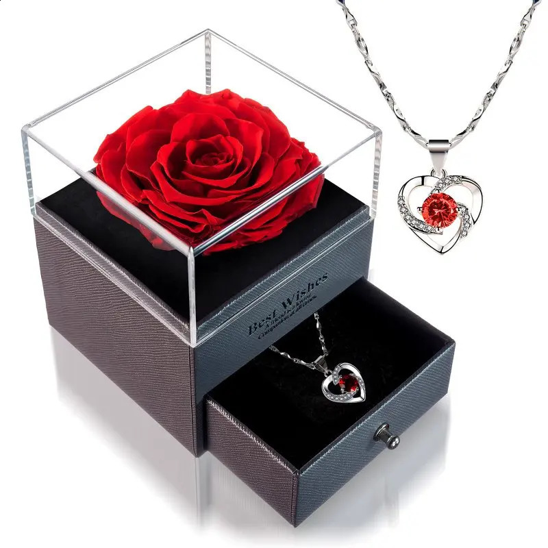 Preserved Rose with Gift Box Birthday Gifts for Women Mom Girlfriend Gifts for Mom Grandma Wife Daughter Sister No Necklace 250107