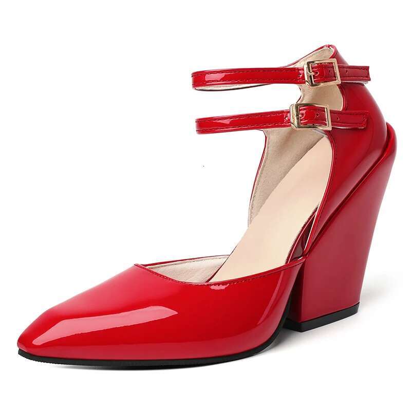 Red Pointed Sandals With Wedge Women's Summer New Leather High Heeled Elegant Shoes For Women 2024