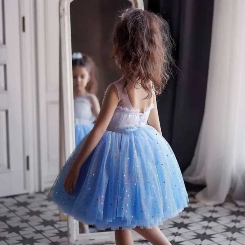 New girl Gauze princess fluffy dress sequins gradient blue Tutu par dress officially communicated maintenance evening dress girl W250111