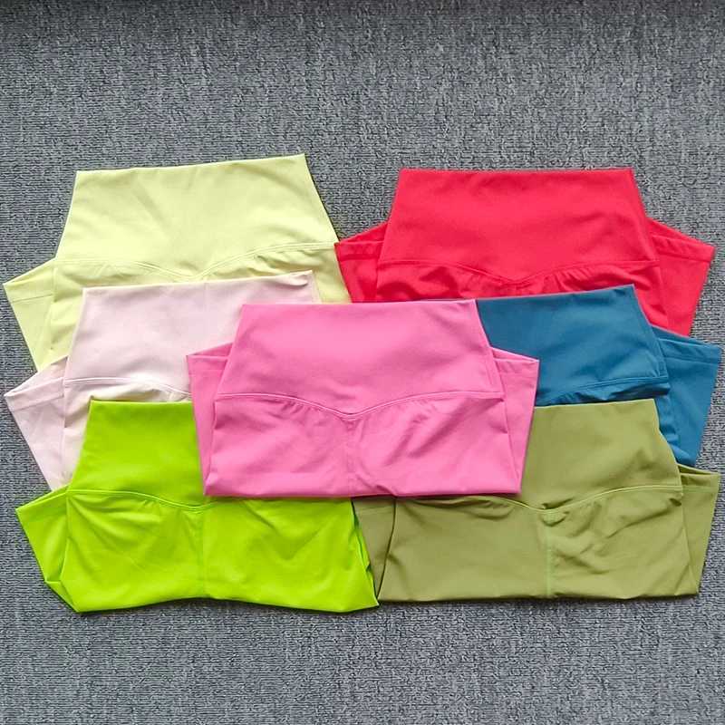 Solid Color Women Fitness Sports Short High Waist Yoga Short Cycling Comprehensive Training Jog Squat Proof Internal PocketsXJ250111