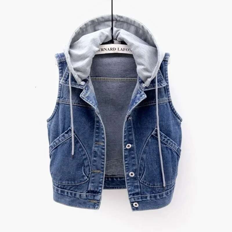 Sleeveless Denim Jacket For Women Korean Fashion Denim Hoodie Designer Jacket Large Cotton Zipper Vest