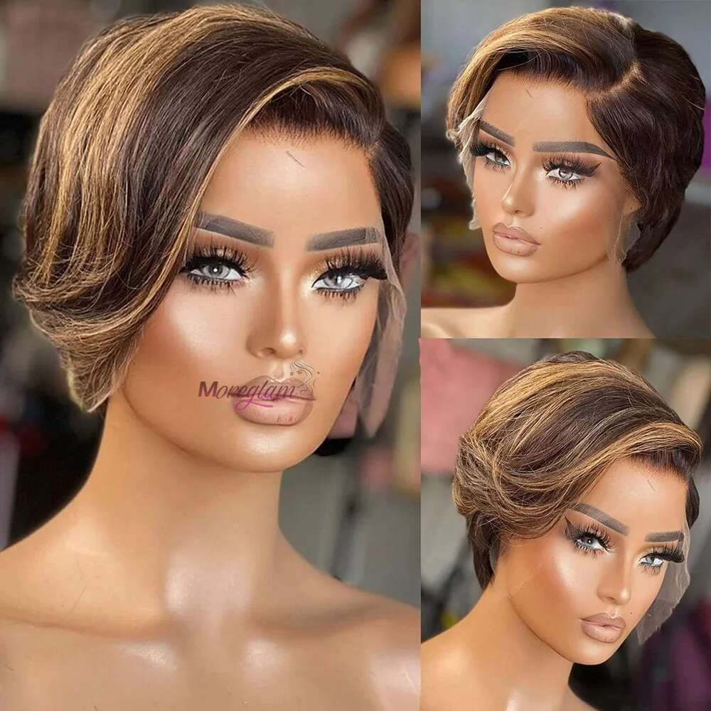 Short Bob Human Hair Wigs 13X4 Transparent Lace Fronta For Women Highlight Straight E Cut Wig