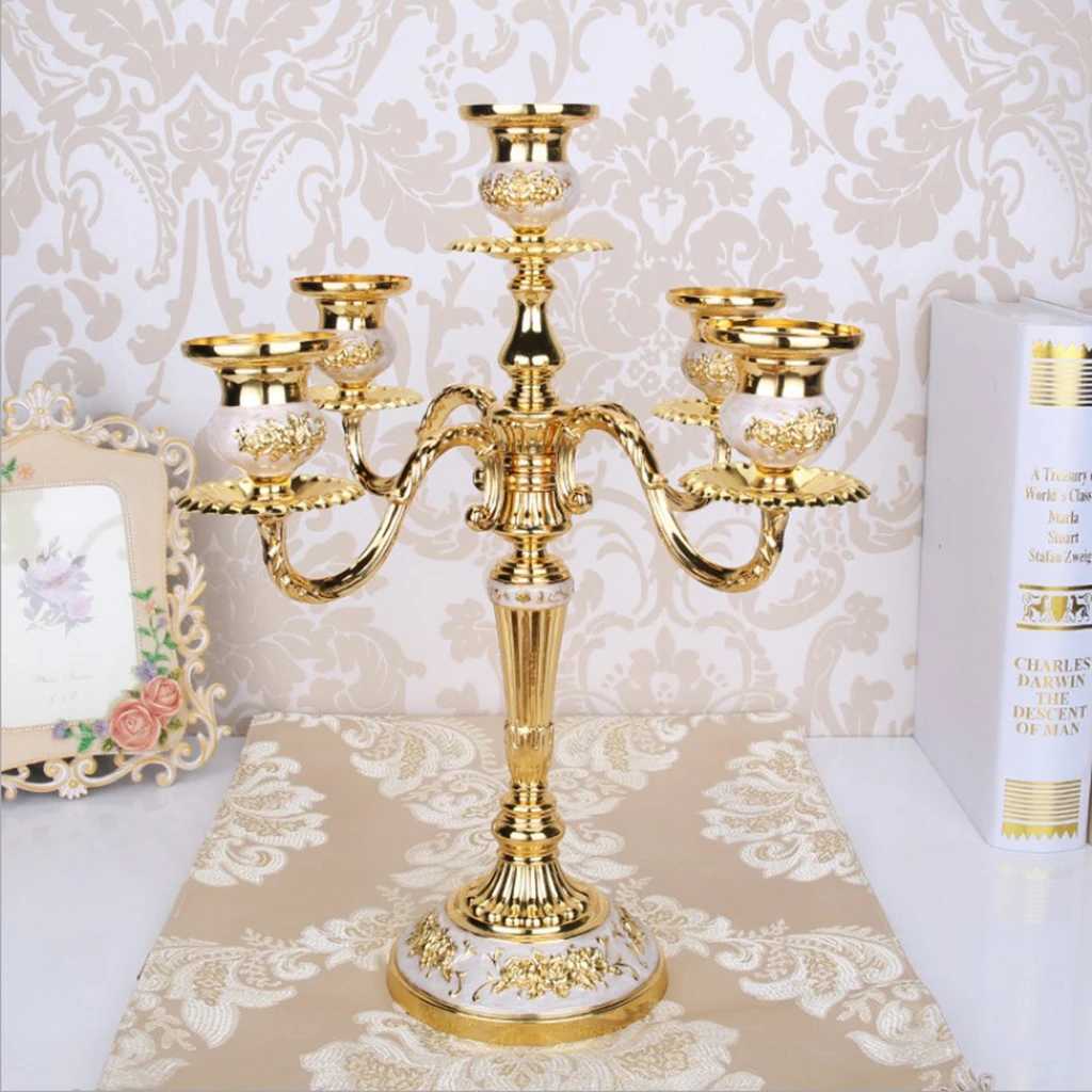 Alloy European Style Candlestick 5-Candelabra Candlestick 14 inch High Metal Candlestick Used for Home Wedding Decoration M250111