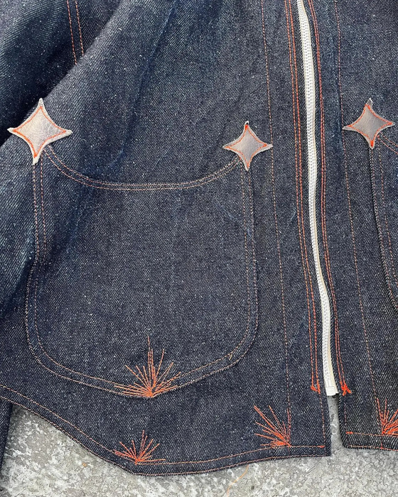 Star Embroidery Dark Blue Washed Retro Denim Jacket Punk Loose Multiple Pockets Double Collar Zipper Jacket Fashion Men Clothing 250110