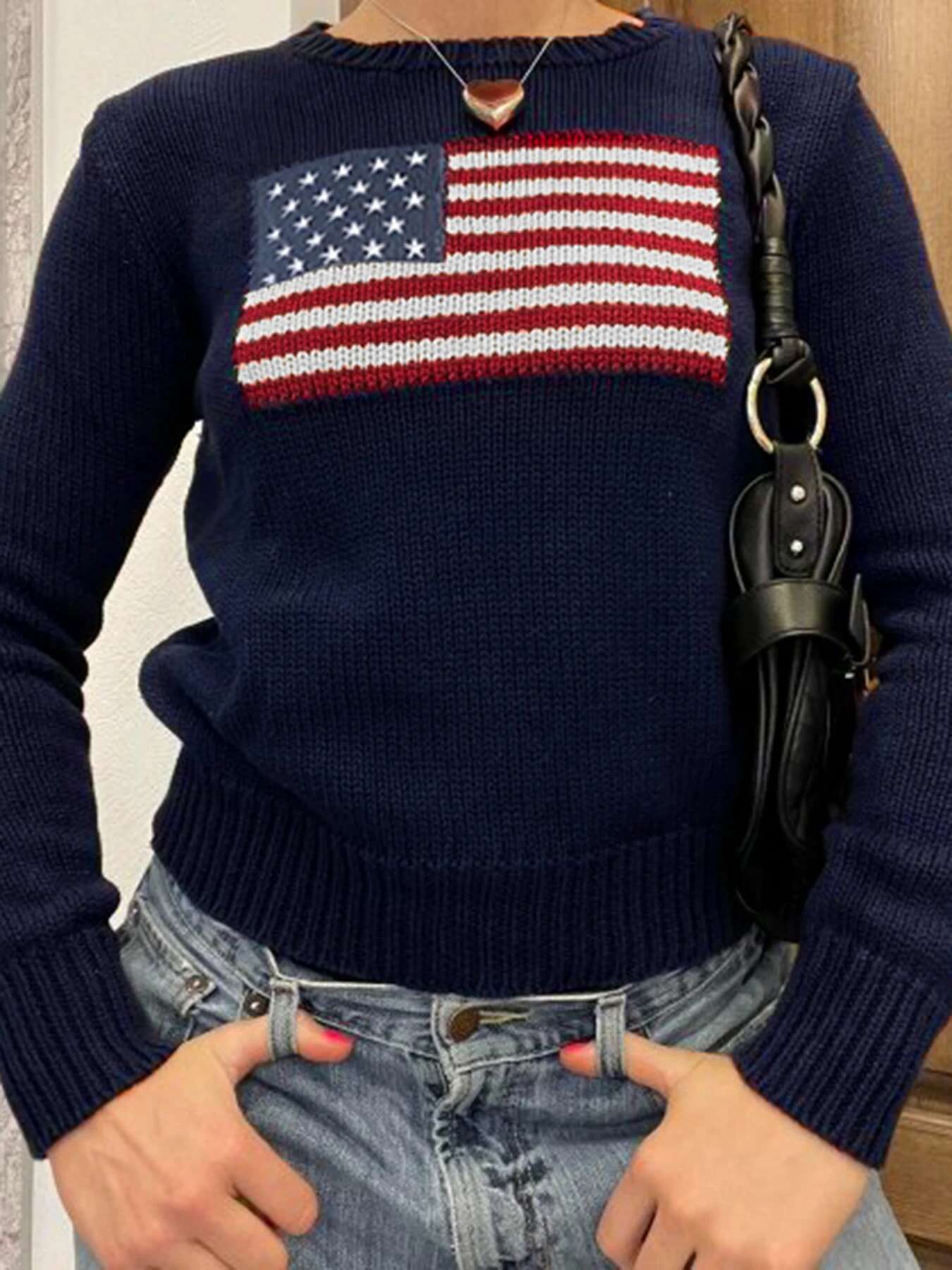 Cuteandpsycho Autumn Graphic Print Knit Sweaters Crewneck Haruku Aesthetic Pullovers Y2k Vintage Casual Loose Outfits Women