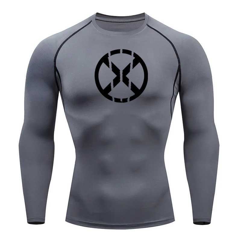 Bodybuilding clothing mens gym T-shirt compression long sleeved quick drying sunscreen basic skin T-shirt running W250111