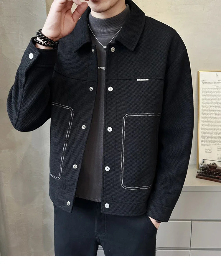 2024 Winter Men Wool Blends Trench Coat Short Jacket Slim Fit Casual Coats Korean Solid Color Streetwear Windbreaker Outwear 250106