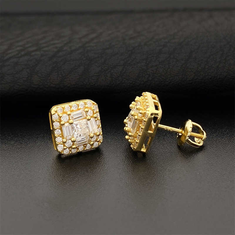 Square S925 VVS Moissanite Earrings Men Hiphop 925 Sterling Silver Baguette Moissanite Stud Earrings with GRA Certificate