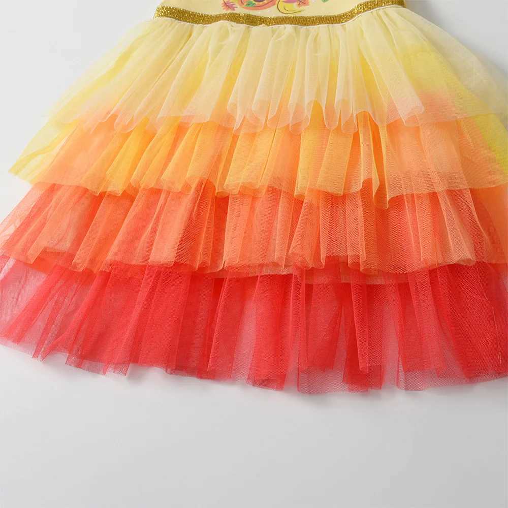 Vikita childrens summer vest girl flame sleeves mesh sheer laminated princess birthday Par Tutu dress girl print dress W250111