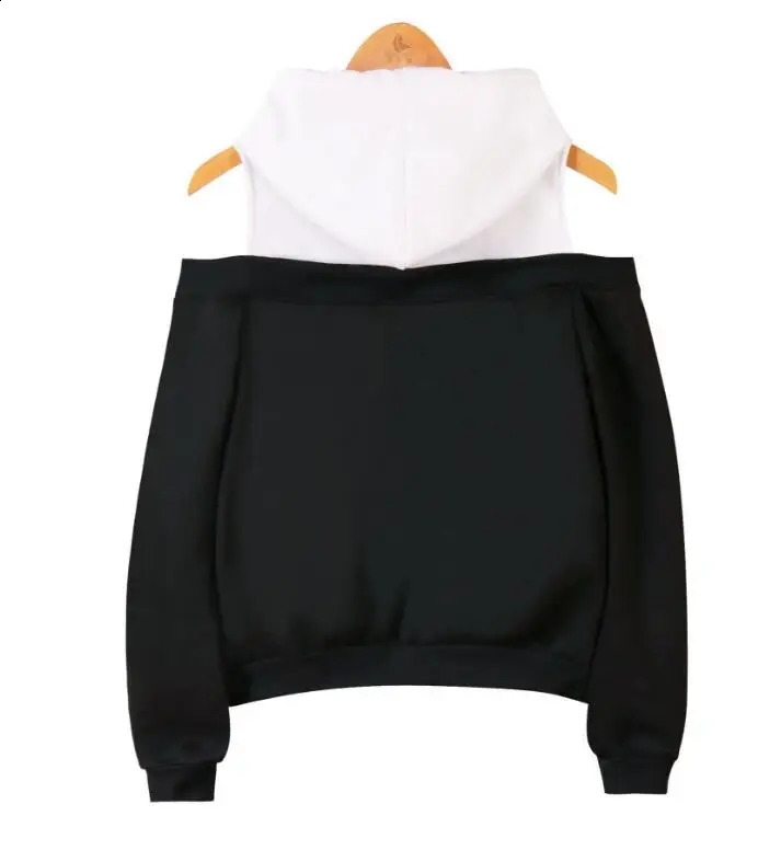 Autumn fashion Strapless shoulder fake two-piece hooded sweatshirt women 250106