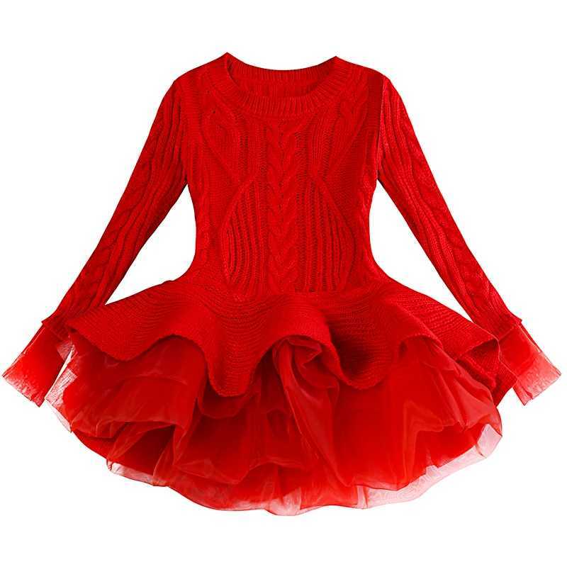 Autumn and winter girls new long sleeved mesh sweater Tutu dress Christmas Halloween birthday Par fashion warm wool dress W250111
