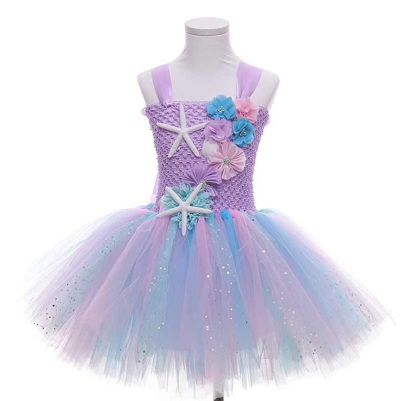Girl mermaid Tutu dress princess birthday Par dress girl starfish Halloween cosplay children mermaid costume 1-12Y W250111