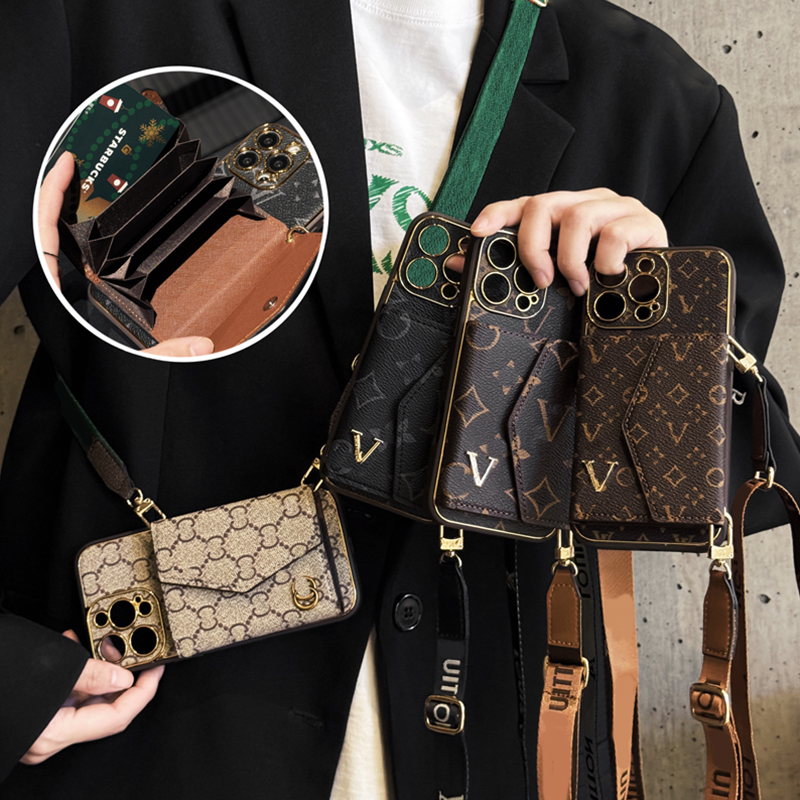 Crossbody Phone Case Designer iPhone Case for Apple iPhone 16 Pro Max 15 Pro Max 14 13 12 14 Plus 15 Plus 11 Case Card Slot Bag Holder Wallet Case Cover Straps Lanyard 2025