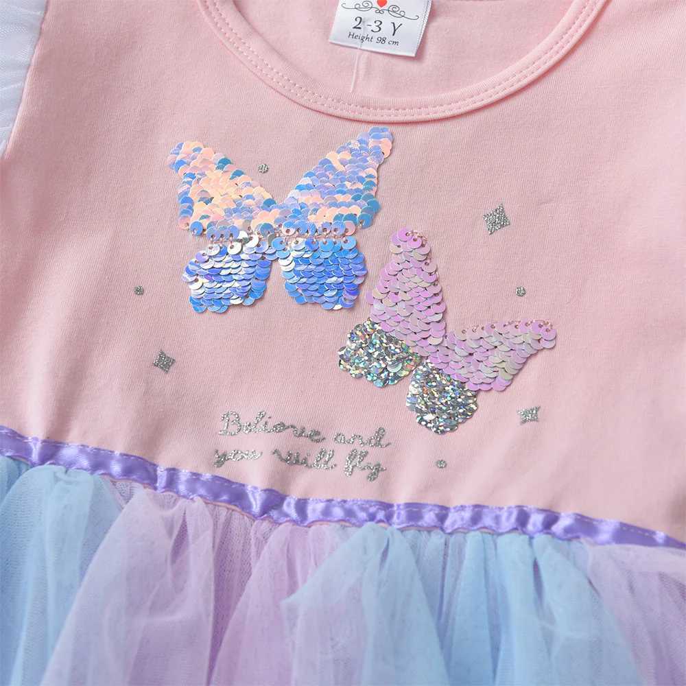 Vegeta girls summer dress childrens butterfly sequin dress girls flame sleeves irregular grid chiffon picture layered princess dress W250111