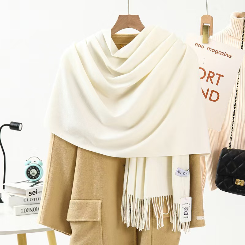 T087 wool cashmere scarf women autumn and winter high-grade versatile men's shawl solid color new thick imitation cashmere scarf