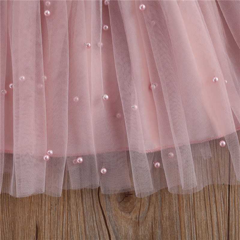 0-5Y Summer Princess Baby Dress Ruffle Sleeves Solid Pearl Lace Patchwork Back Bow Knot Tutu Dress W250111