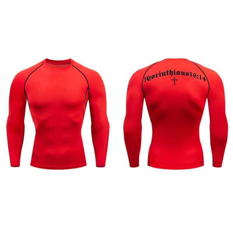 Bible Cross Print compression mens sports quick drying T-shirt gym fitness running underwear Baselayers W250111