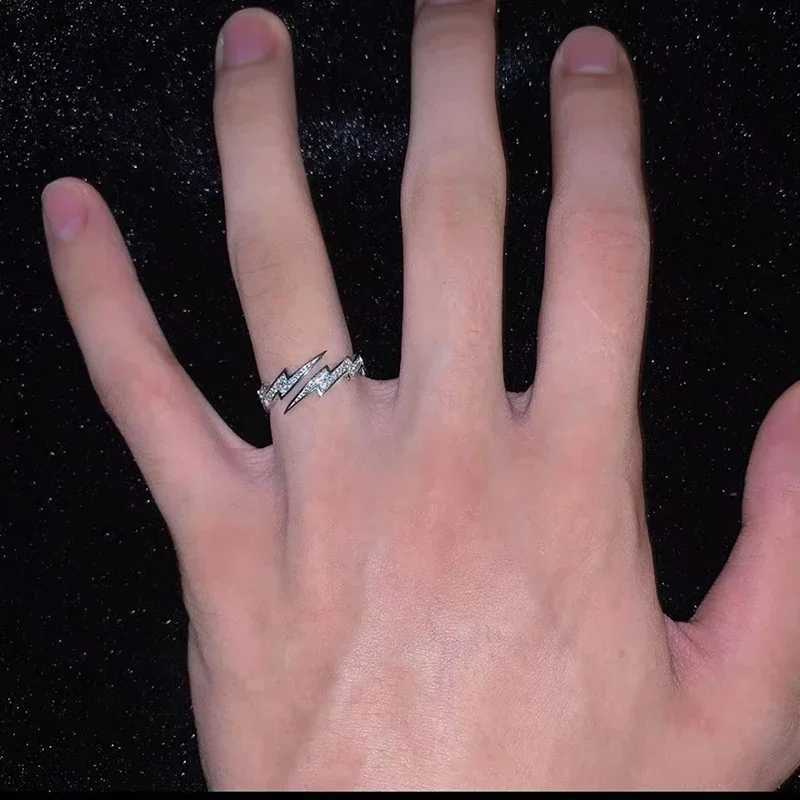 Punk Hip Hop Silver Color Lightning Open Rings For Men Women Fashion Jewelry Gift Creative Adjustable RingXJ250110