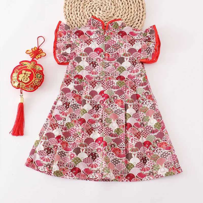 Fashion red girl dress casual performance clothing baby cheongsam Chinese dress summer childrens cheongsam clothing Vestido girl clothing W250111