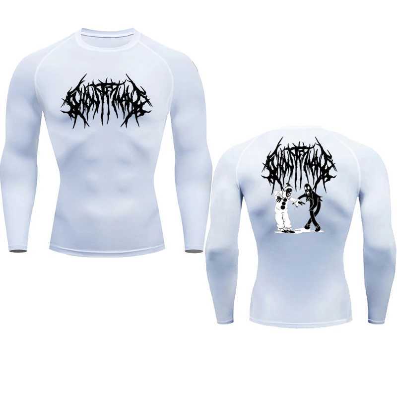 Y2K mens fitness T-shirt quick drying running shirt long sleeved compression top gym T-shirt mens fitness tight fitting Rashgard W250111