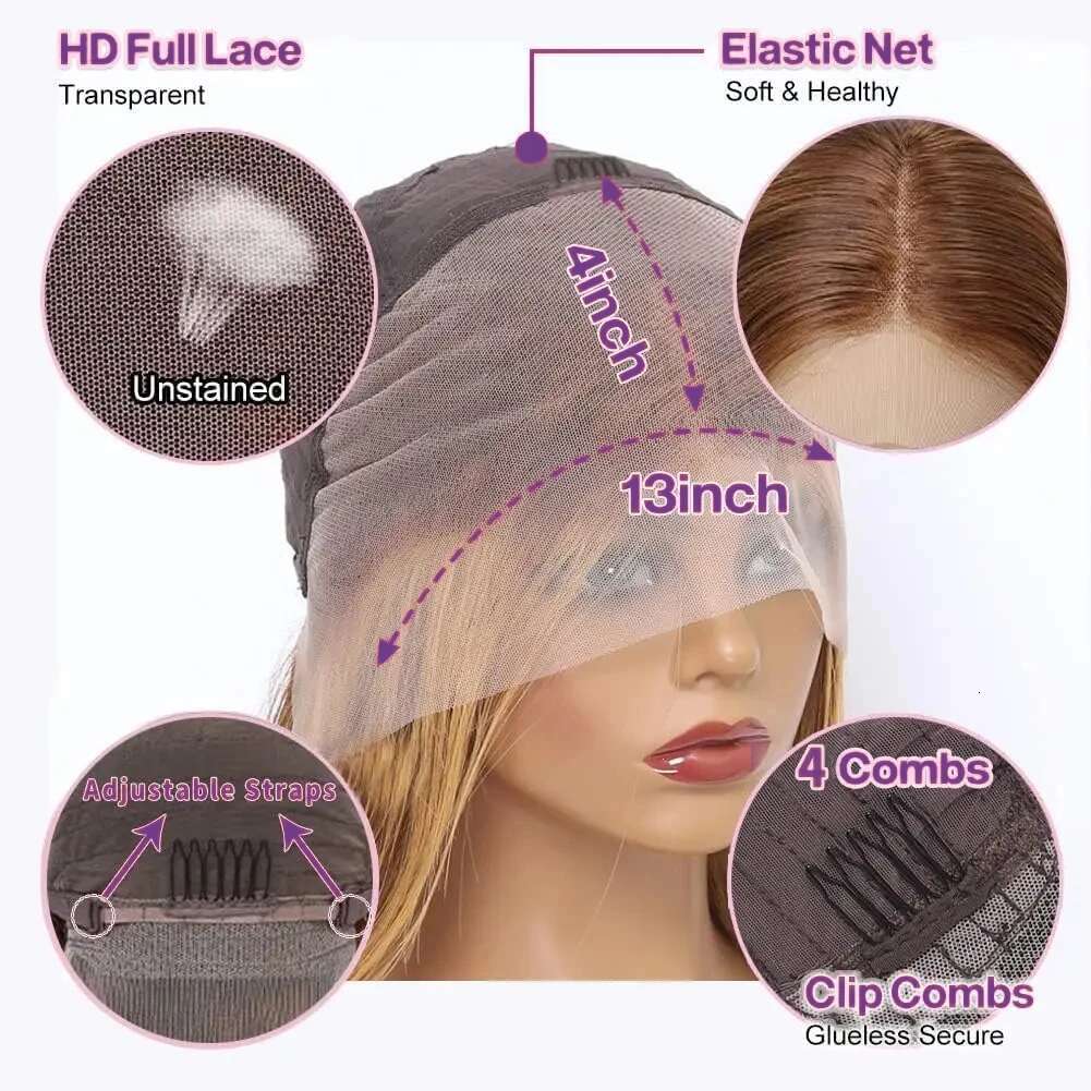 Highlight Short Wave 13X4 Lace Wigs Brazilian Human Hair Deep Curly Full Frontal Bob Wig Ombre Color