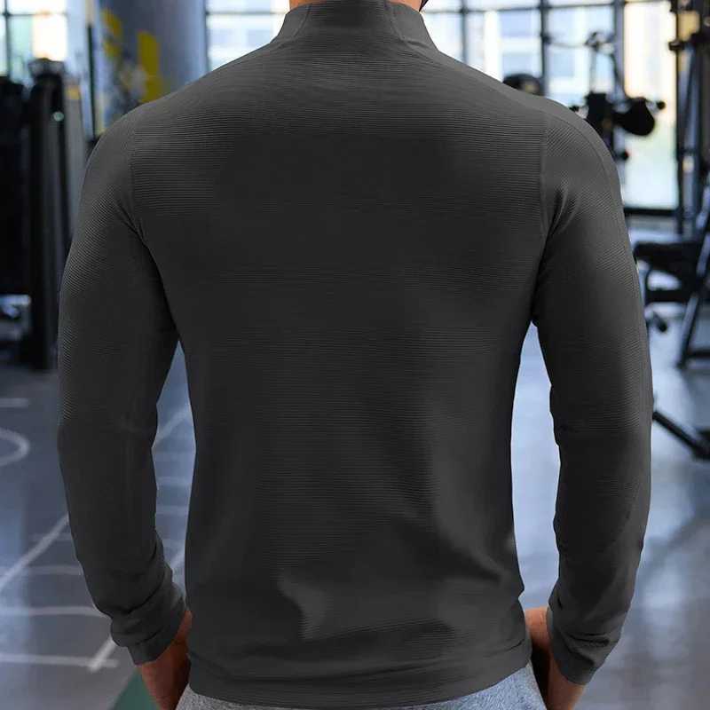 Sports and fitness jacket for men in autumn thick elastic fast drying ultra-thin gym training clothes outdoor running upright zipper top W250111