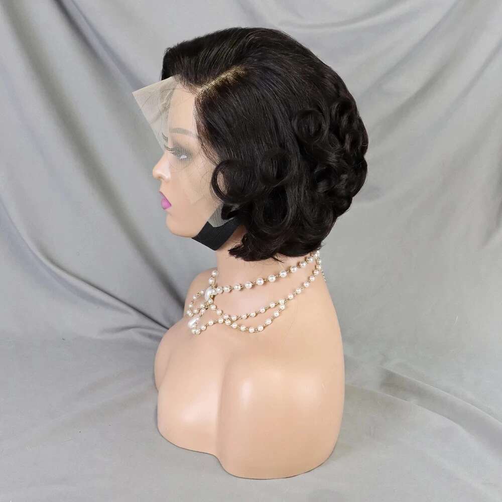 Natural Bouncy Curly Human Hair Wigs Short E Cut Bob 13X4 Transparent Full Lace Frontal Wig For Black Women Preplucked