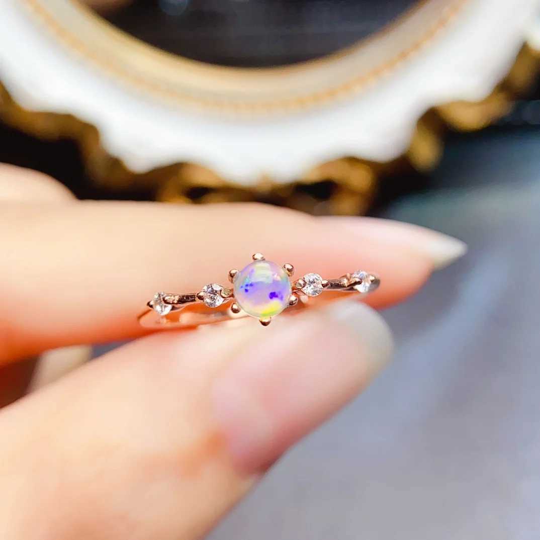 FS 4mm Natural Opal S925 Pure Silver Ring Suitable for Women Exquisite Fashion Charm Wedding Jewelry MeiBaPJ Certificate W250111