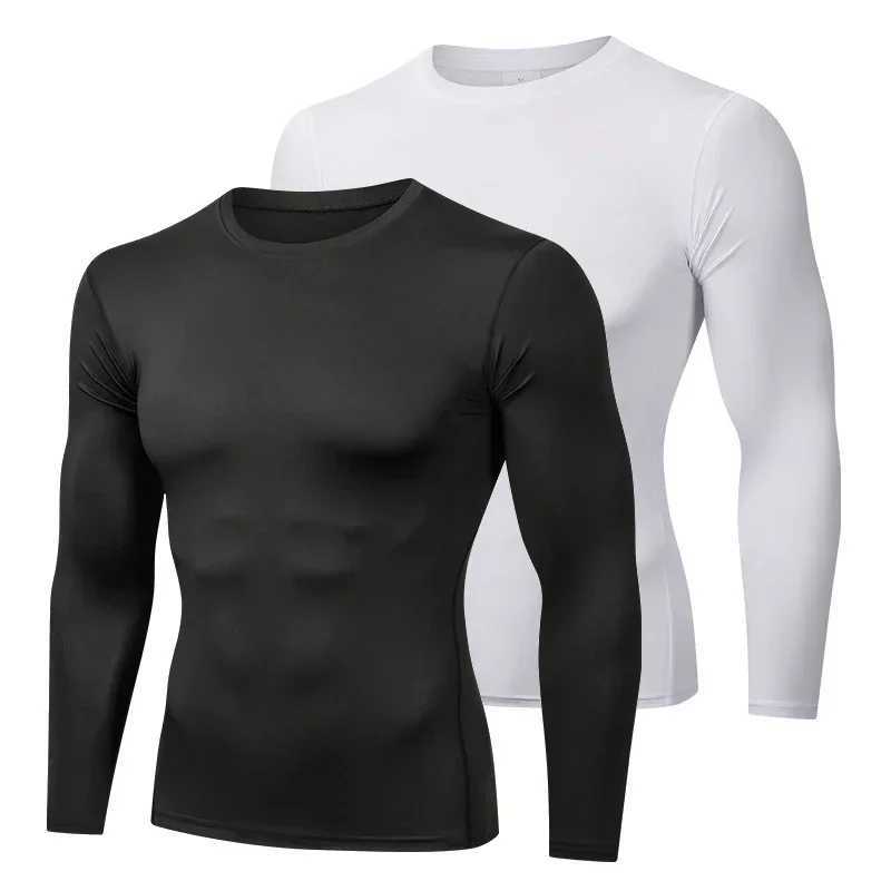 Mens compression shirt long sleeved bottom quick drying exercise T-shirt sports running top W250111