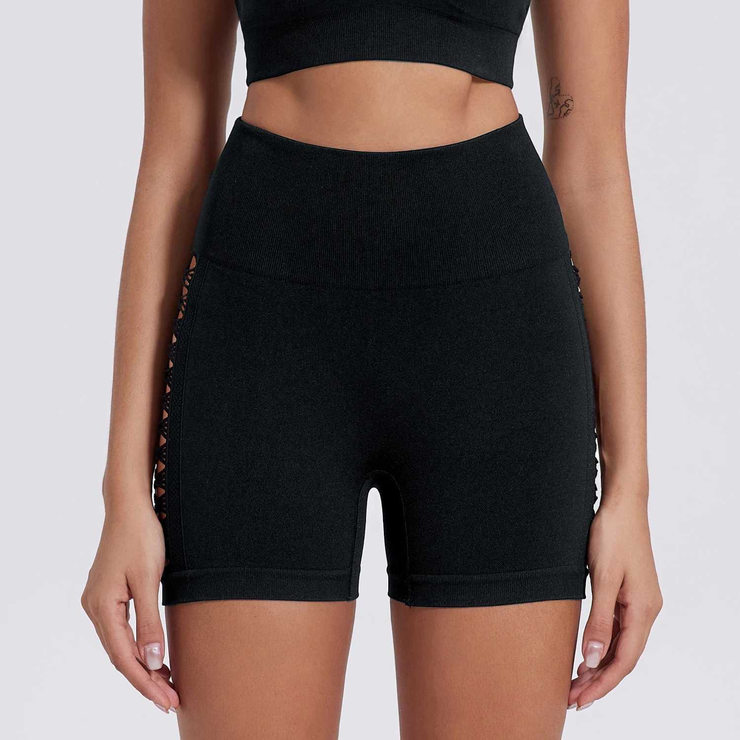 CHRLEISURE Women Solid Color Hollow Sports Shorts Sexy Butt Lifting Sports Tights Breathable Slim Yoga Shorts ActivewearXJ250111