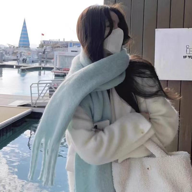 T089 new solid color cashmere scarf candy color soft student couple warm neck shawl