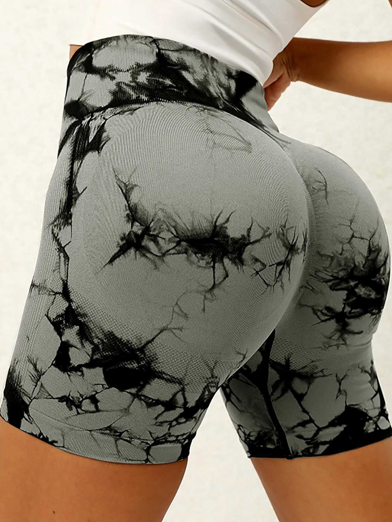 Womens Seamless Tie Dye Print High Waist Sports Short Leggings Compression Shorts Sports Casual Skinny Shorts for Yoga Gym RunnXJ250111