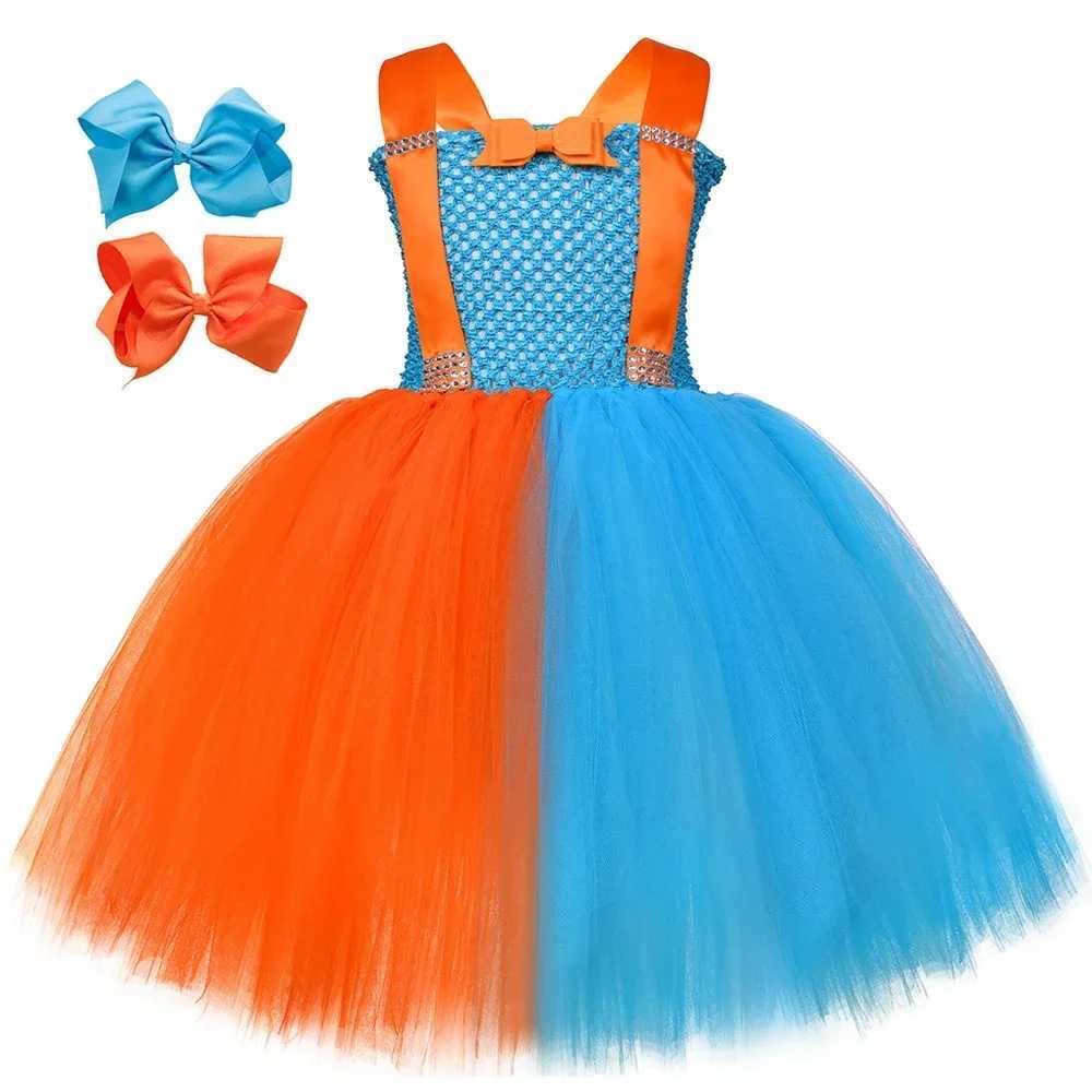 Teachers costume childrens orange sky blue English education Tutu dress hat glasses girl Halloween costume W250111