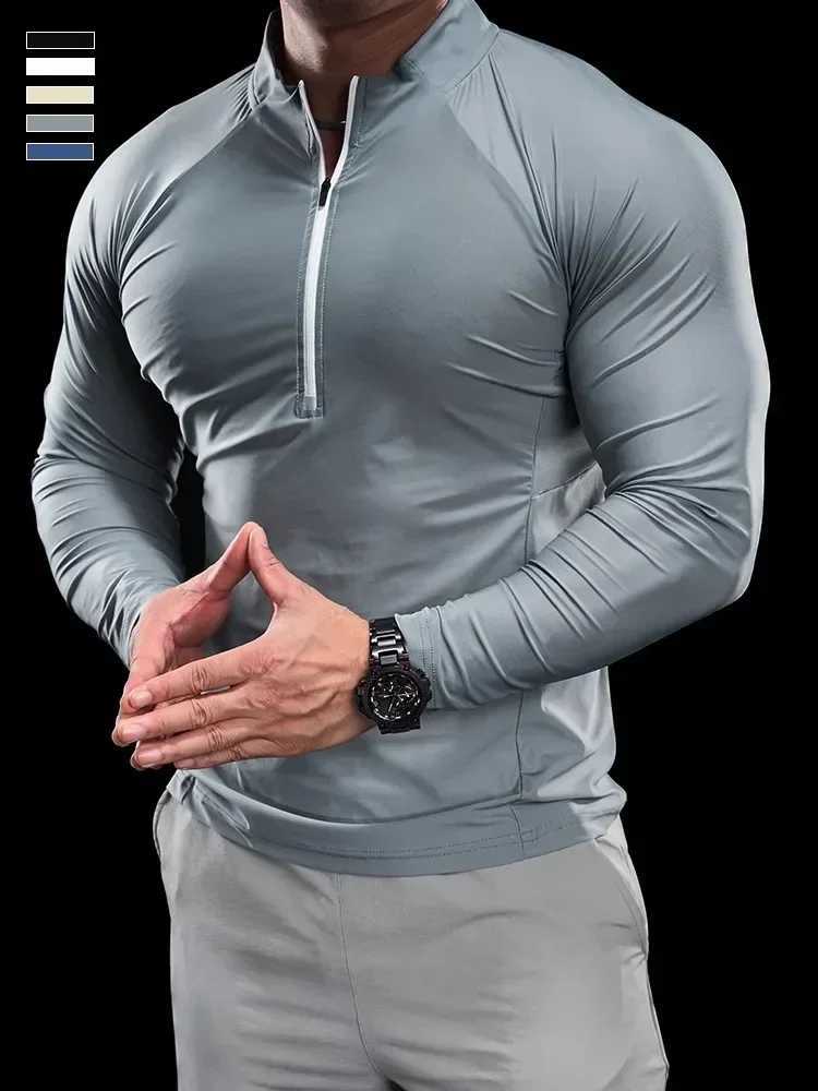 2024 Autumn New Mens Sports T-shirt Fitness Top Running Training Clothes Round Neck Quick Drying Breathable Long Sleeve W250111