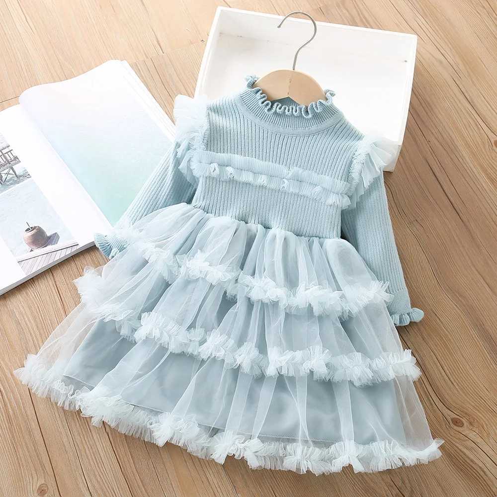 Spring and autumn childrens dresses with floral collar patches lace childrens dresses long sleeved cotton childrens cake dresses and baby cake dresses