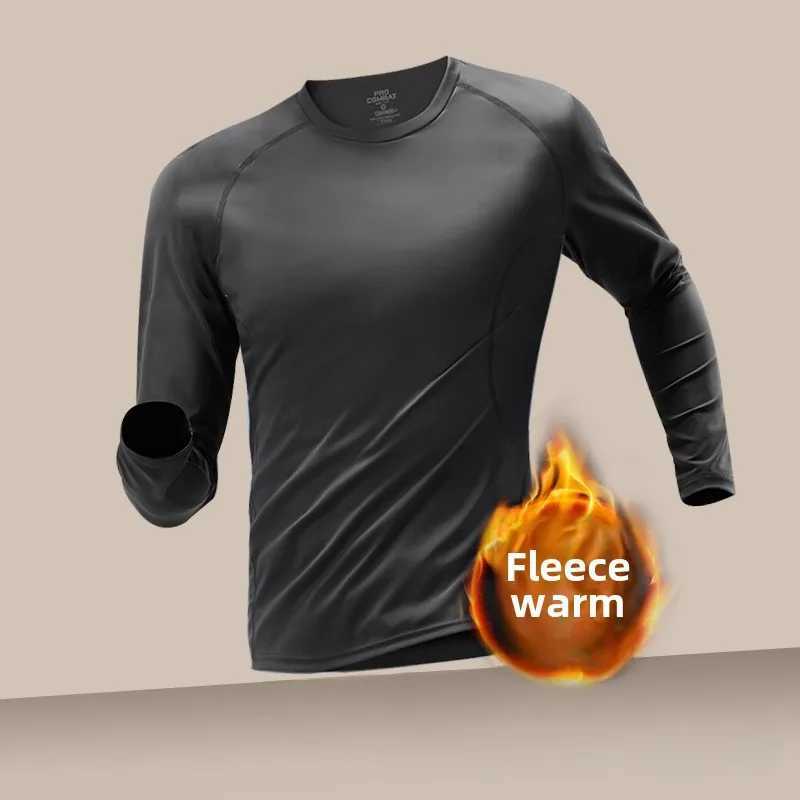 Mens Hot Plush Bottom Set Winter Thick Running Training Quick Drying Clothes Tight Sports Mens Sweatshirt Set W250111