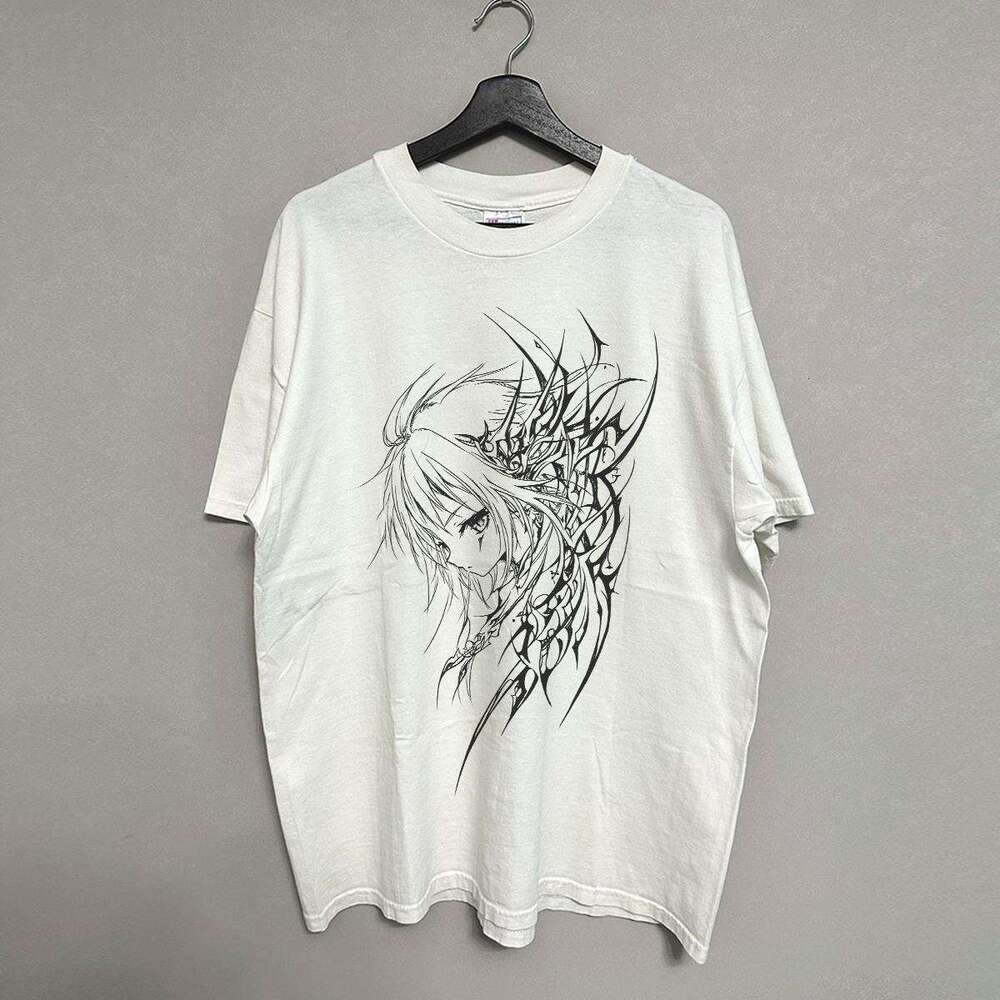 Inspiration: Dark Tattoo Printed Water Washed Vintage Short T-shirt, Street Trendy, Versatile, Non Gender Half Sleeve