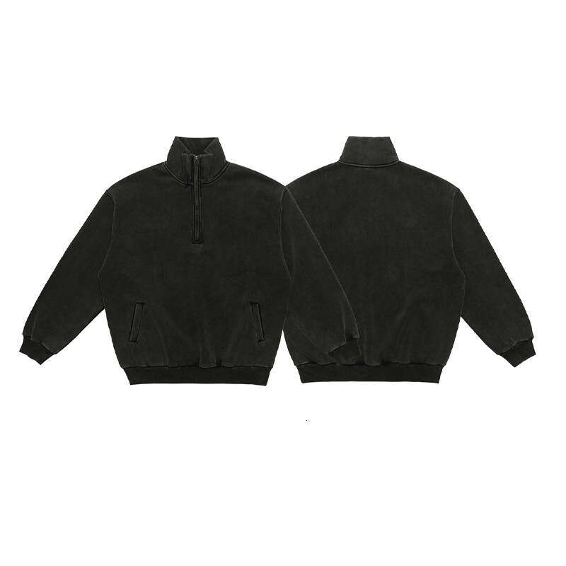 New American Street Washed Used Half Zipper Velvet Hoodie for Couples in Autumn and Winter