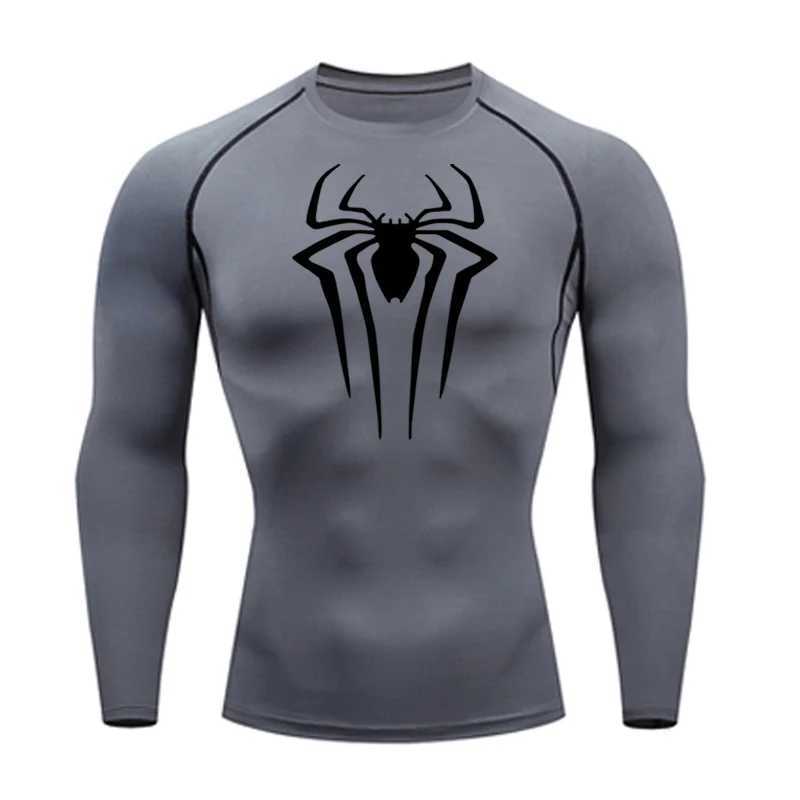 Compressed mens T-shirt long sleeved black top for fitness and sun protection second skin quick drying breathable and casual long T-shirt 4XL W250111
