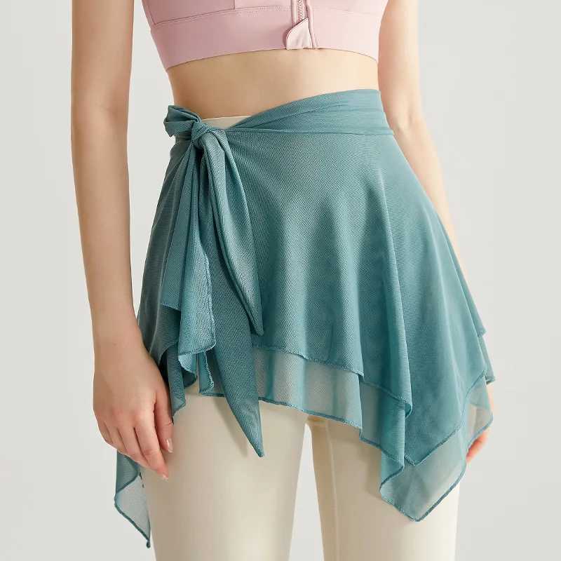 Mesh Yoga Piece Skirt Anti-slip Women Gym Yoga Fitness Extended Lace-up Design Outdoor Training Mesh Skirt Cover ButtockXJ250111