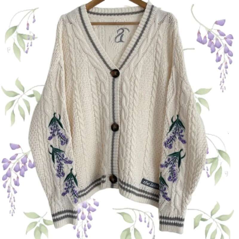 Winter Lake Cardigans With Wisteria Wers Embroidery Warm Soft Y2k Knitted Sweater Folklore Girl Tops Oversized Cardigan Women