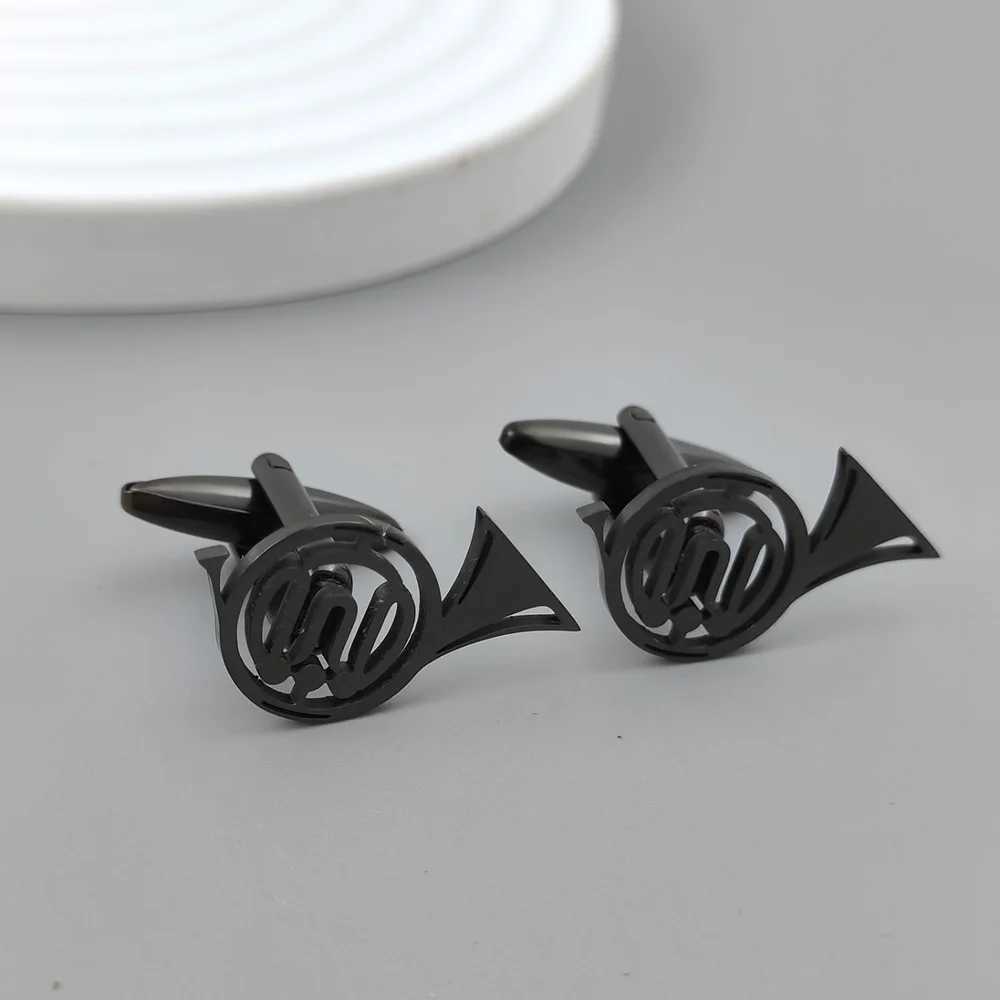 Music horn hollow cufflinks gold-plated French shirt sleeves silver mens wear with black cufflinks W250111